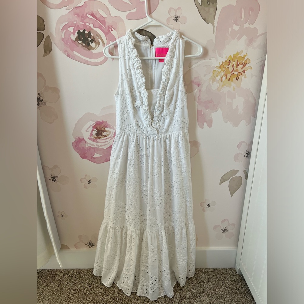 Lilly Pulitzer Shandi Midi Dress Paradise Swirl Eyelet in White Size 4 EUC